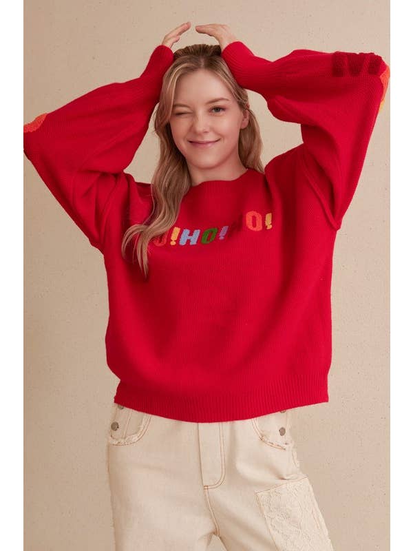 ho ho ho christmas sweater with merry christmas on the back