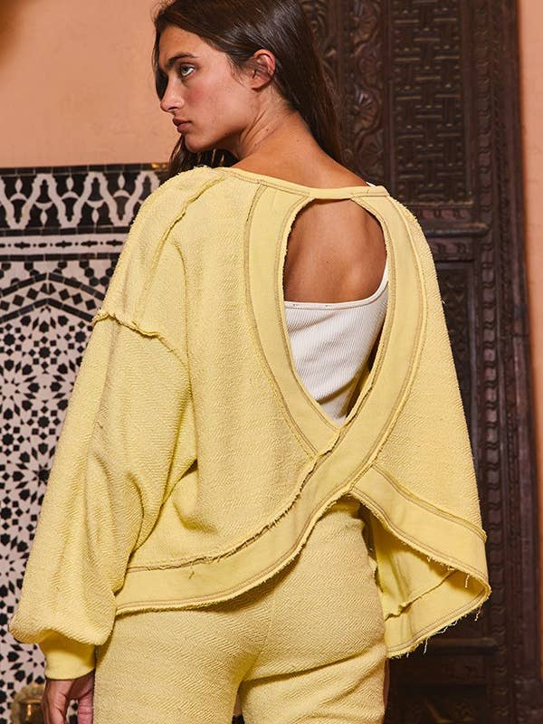 Oversized Open Back Reverse Stitch Sweatshirt yellow