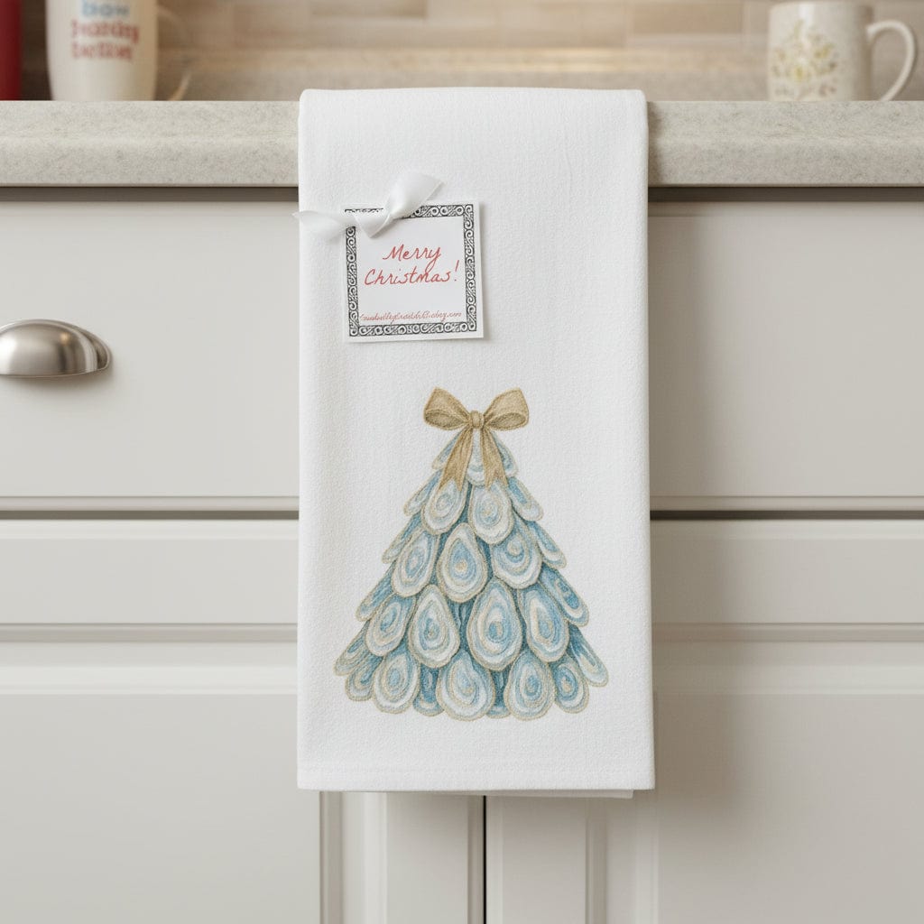 Oyster Xmas Tree with Gold Bow Towel