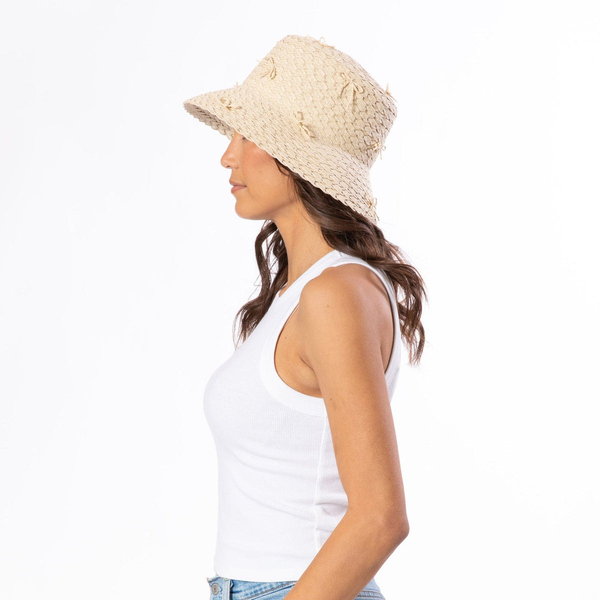 Rosie Wide Braid Bucket Hat with Scattered Self Bows