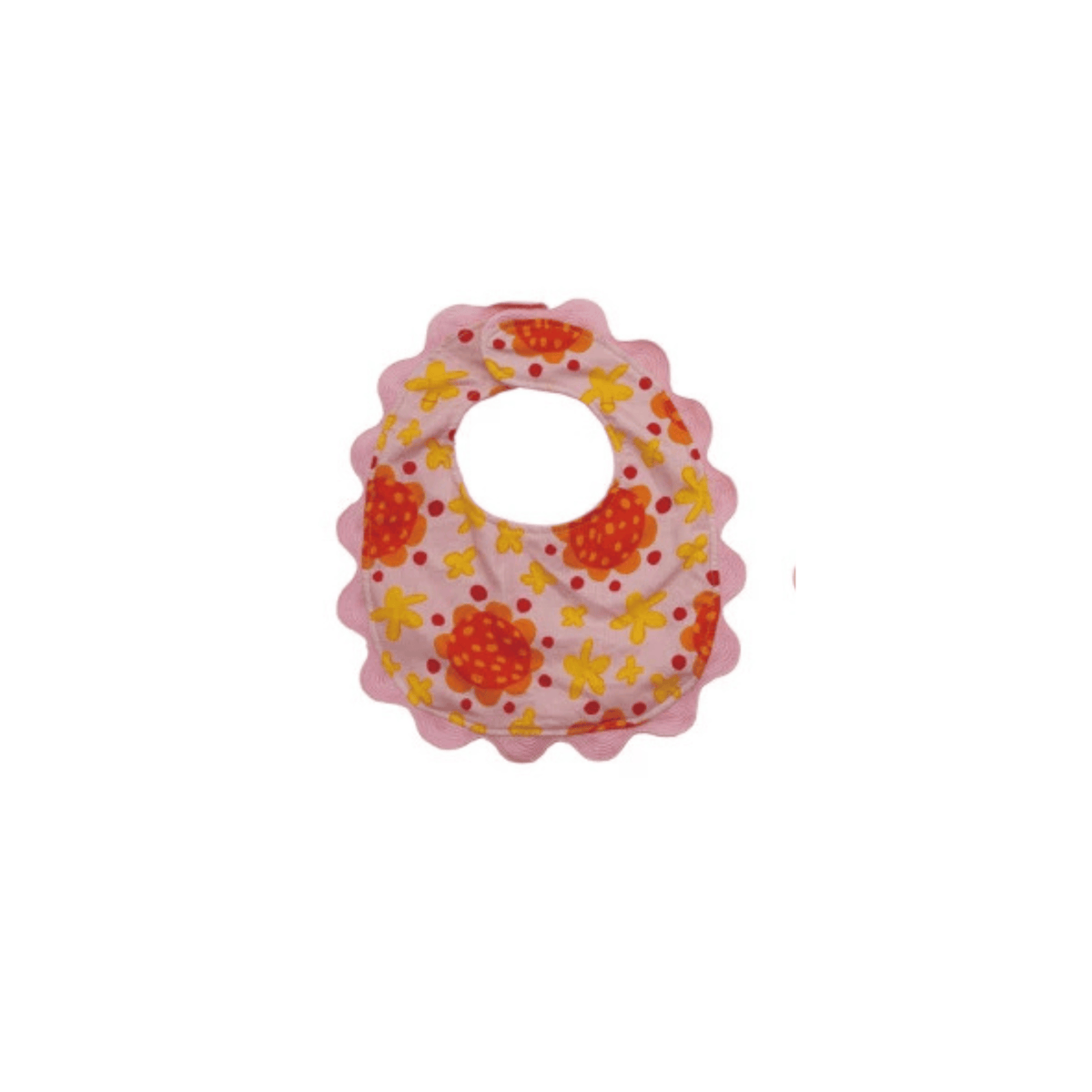 Pattern & Scalloped Trim Cotton Baby Bib with Terry Cloth Back