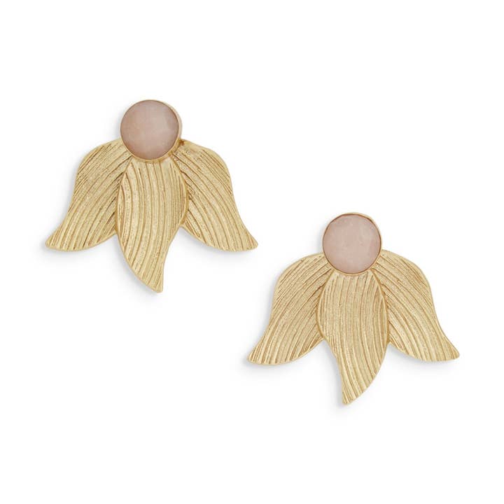 Peach Moonstone Lily Earrings