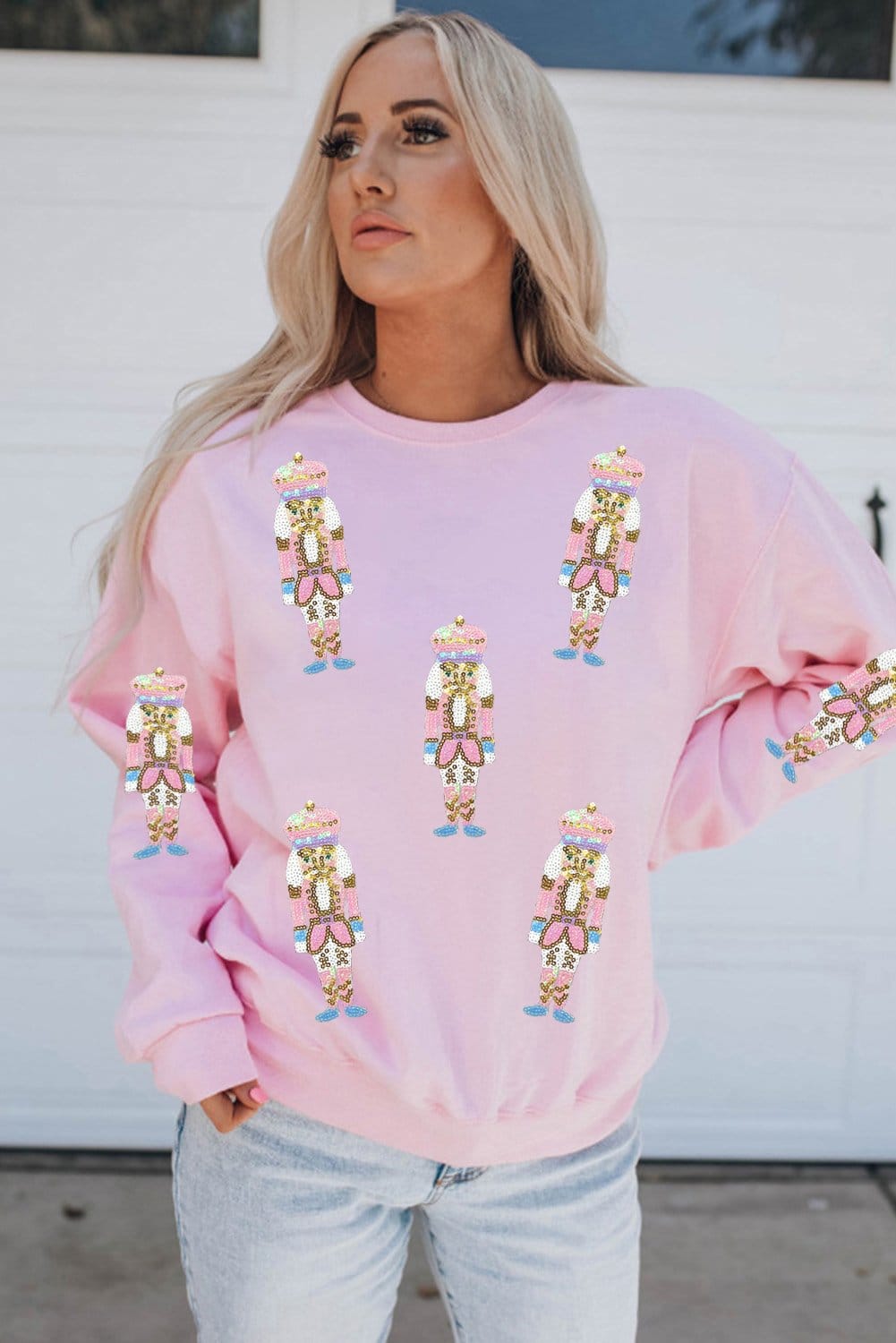 pink sequin multi nutcracker sweater