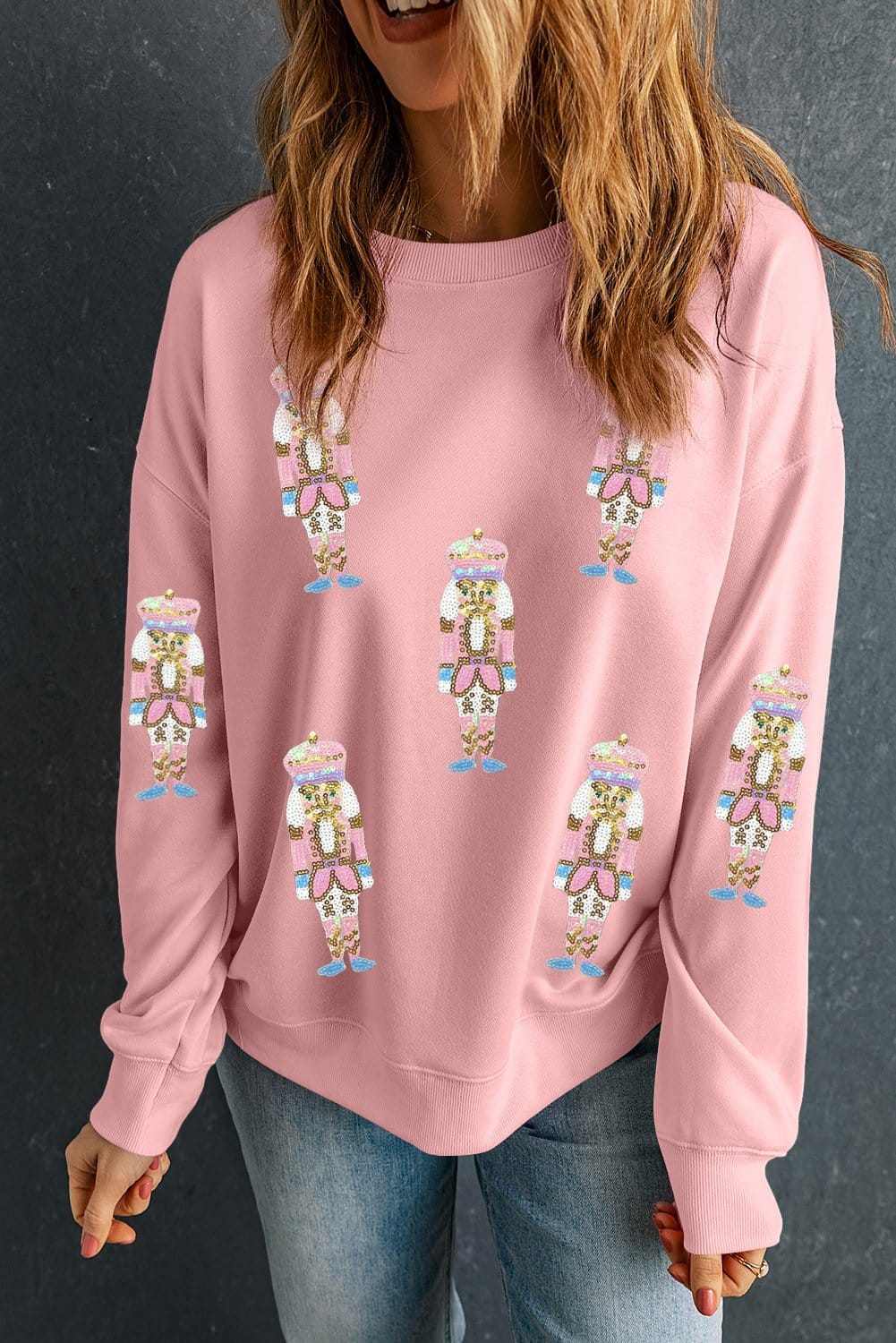 pink sequin nutcracker sweater