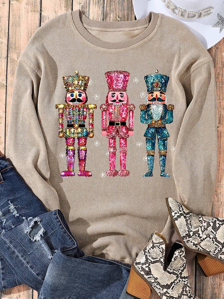 khaki nutcracker sequin weater