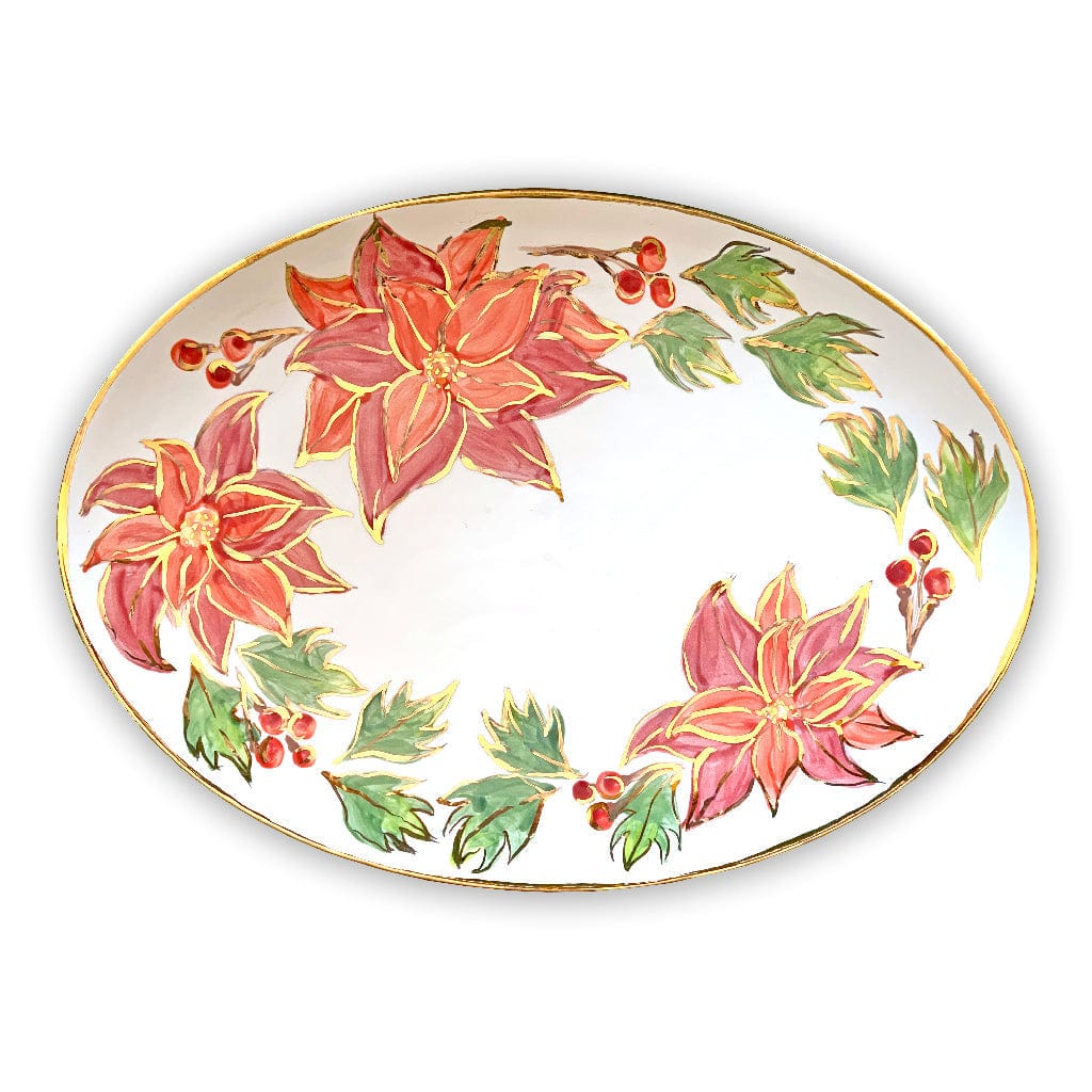 Magnolia Creative Co Poinsettia Oval Platter, hand-painted with 22k gold trim