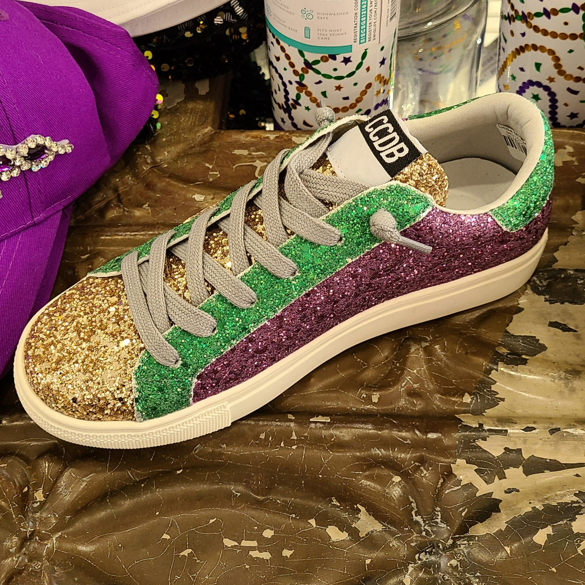 Torn and Trendy Torn and Trendy Mardi Gras Glitter Star Women's Sneakers - Little Miss Muffin Children & Home