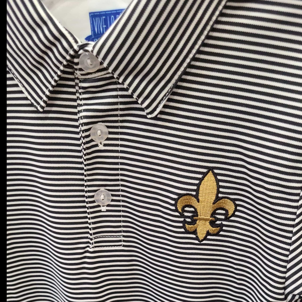 Vive La Fete Striped Polo Fleur de Lis Embroidered Black - Little Miss Muffin Children & Home