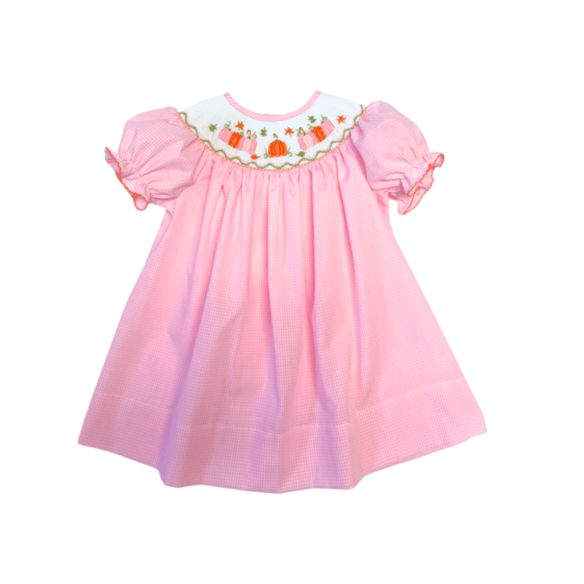 Pumpkin Smocked Pink Gingham Bishop Dress