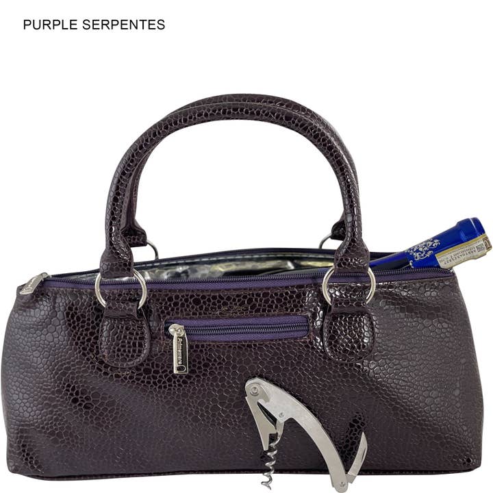 Purple Serpentes Insulated Single Bottle Wine Clutch