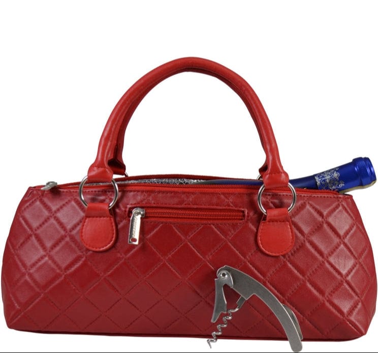 Red Quilted Insulated Single Bottle Wine Clutch