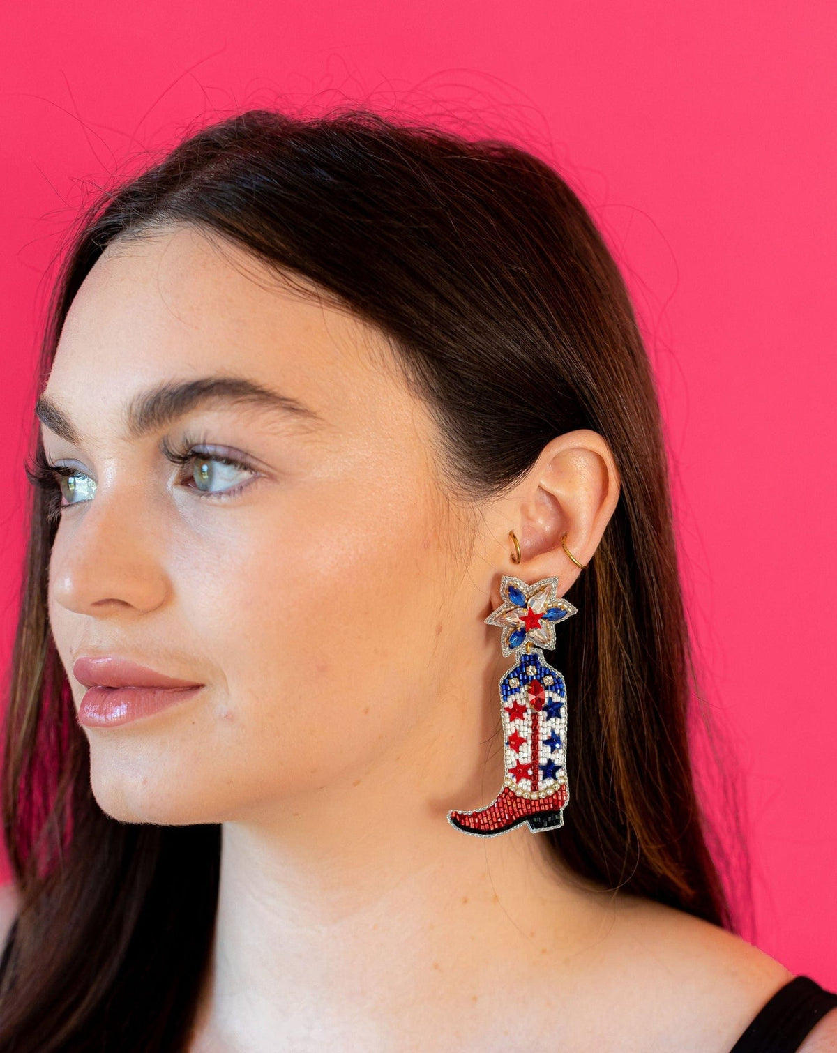 Golden Lily Golden Lily Rhinestone Cowgirl Boots Earrings, Red, White, and Blue - Little Miss Muffin Children & Home