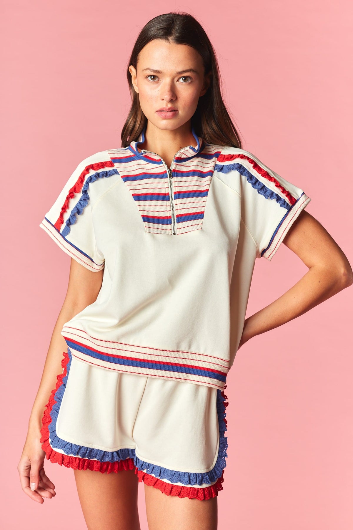 Retro Stripe Lace Trim Lounge Set