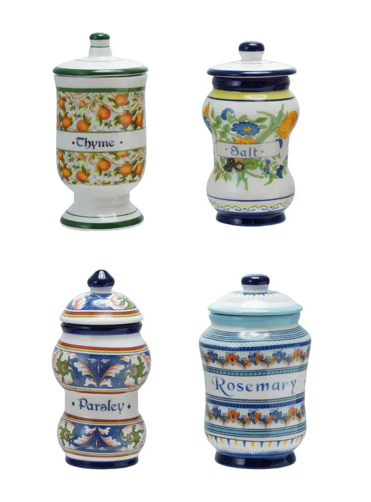 Round Ceramic Canister with Floral Design & Spice Name