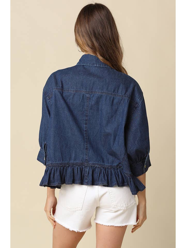Ruffle Hem Denim Shirt Jacket