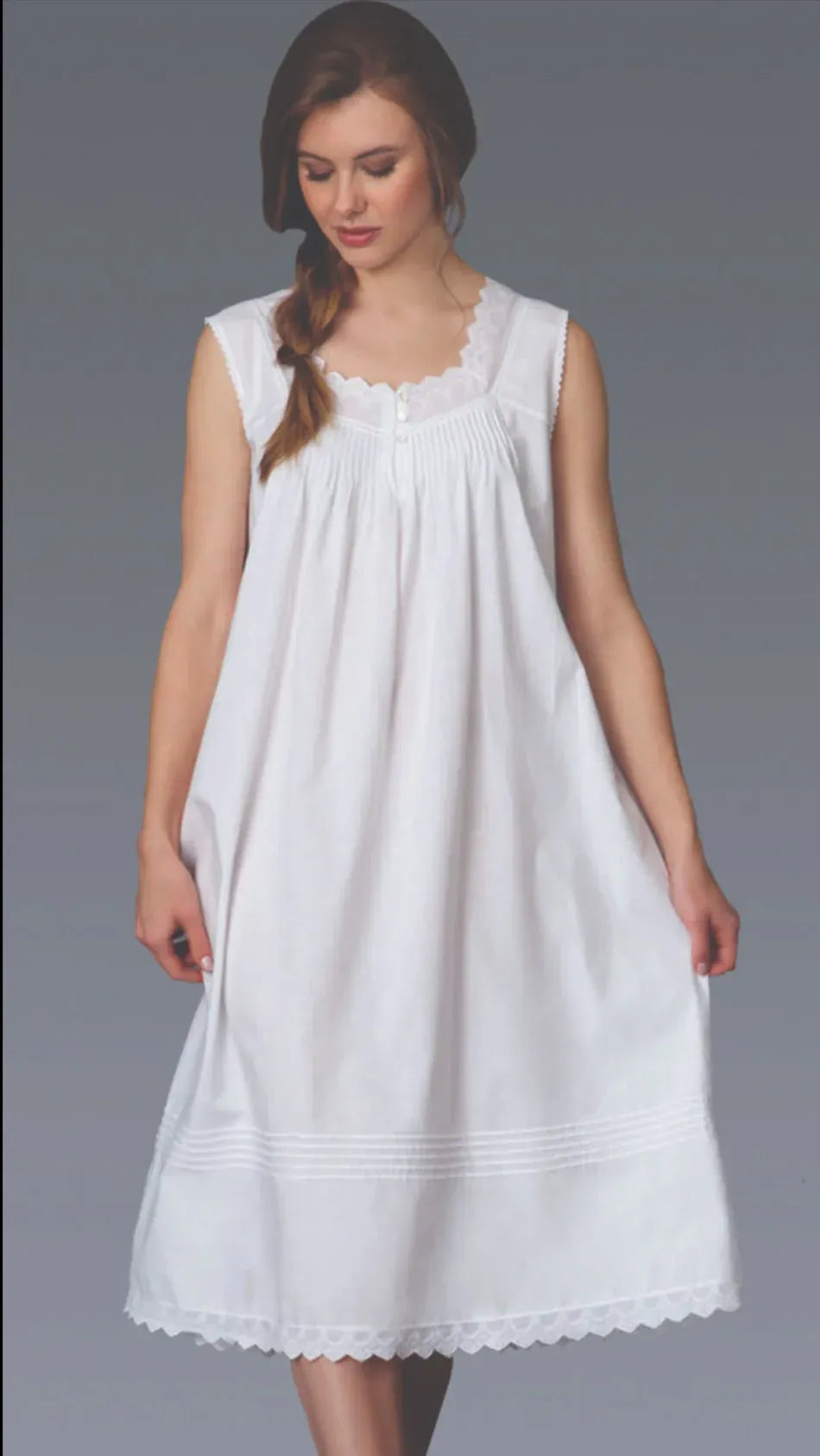Sand Sleeveless Nightgown with Scalloped Hem & Neckline