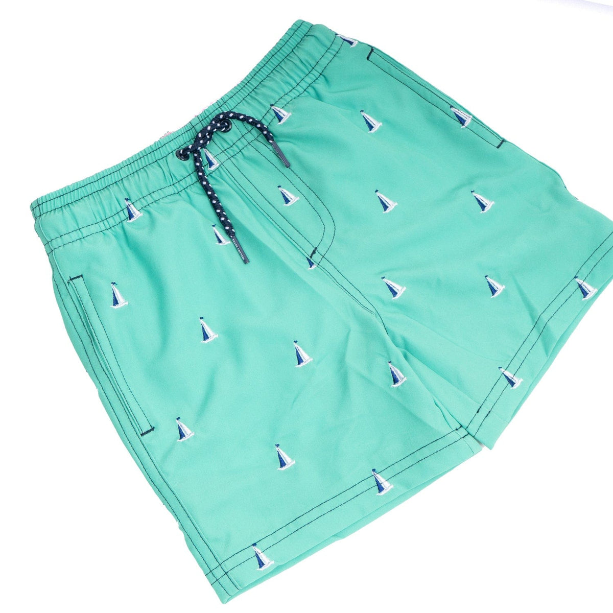 Shade Critters Shade Critters Boys Trunks - H2O & Embroidered - Green Sail Boats - Little Miss Muffin Children & Home