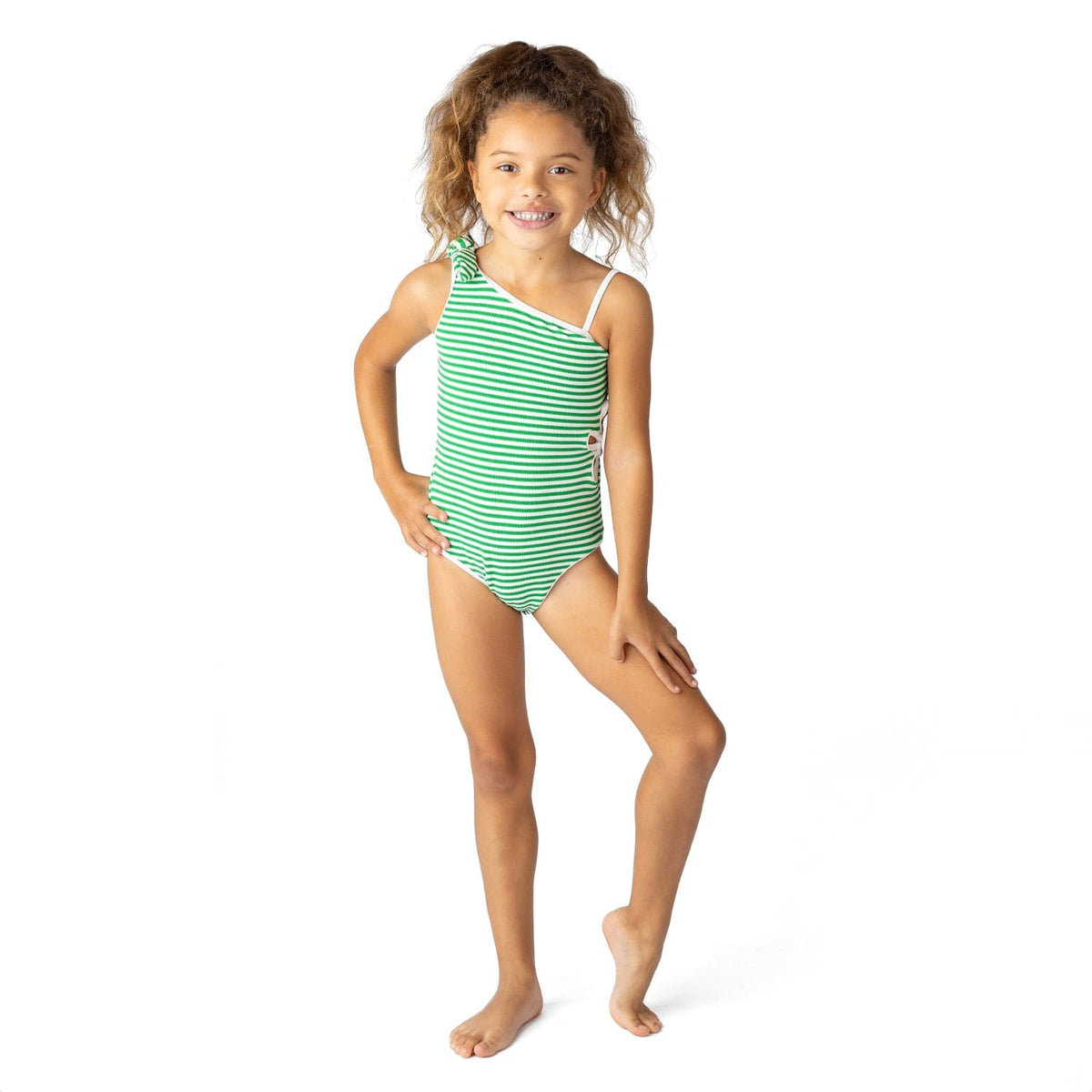 Shade Critters Shade Critters Girls One Piece Ribbed Daisy Cut Out - Green Stripe - Little Miss Muffin Children & Home