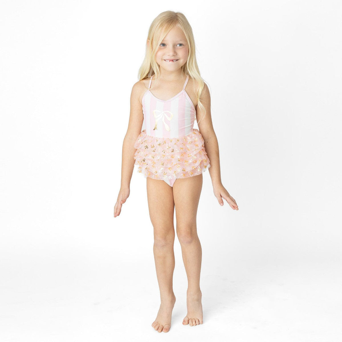 Blush Bow Stripe Skirted 1pc