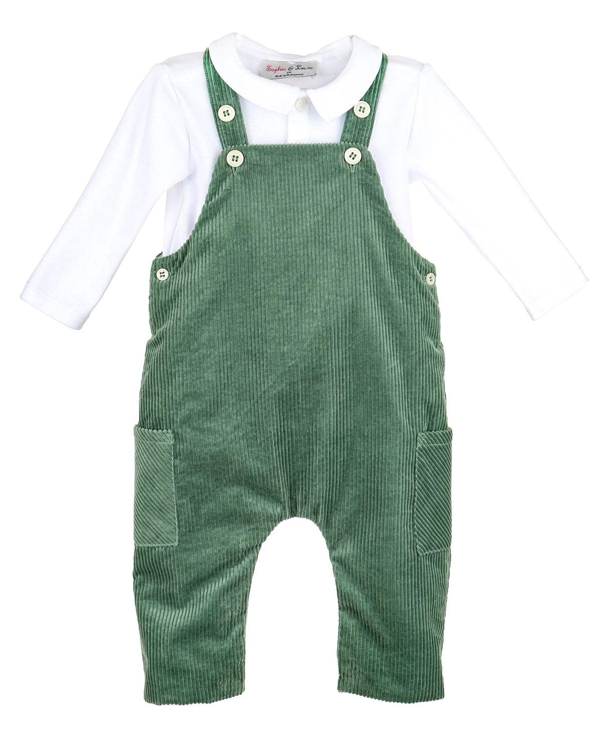 Casero & Associates Casero & Associates Bayleaf Cord Overall Set, Green - Little Miss Muffin Children & Home