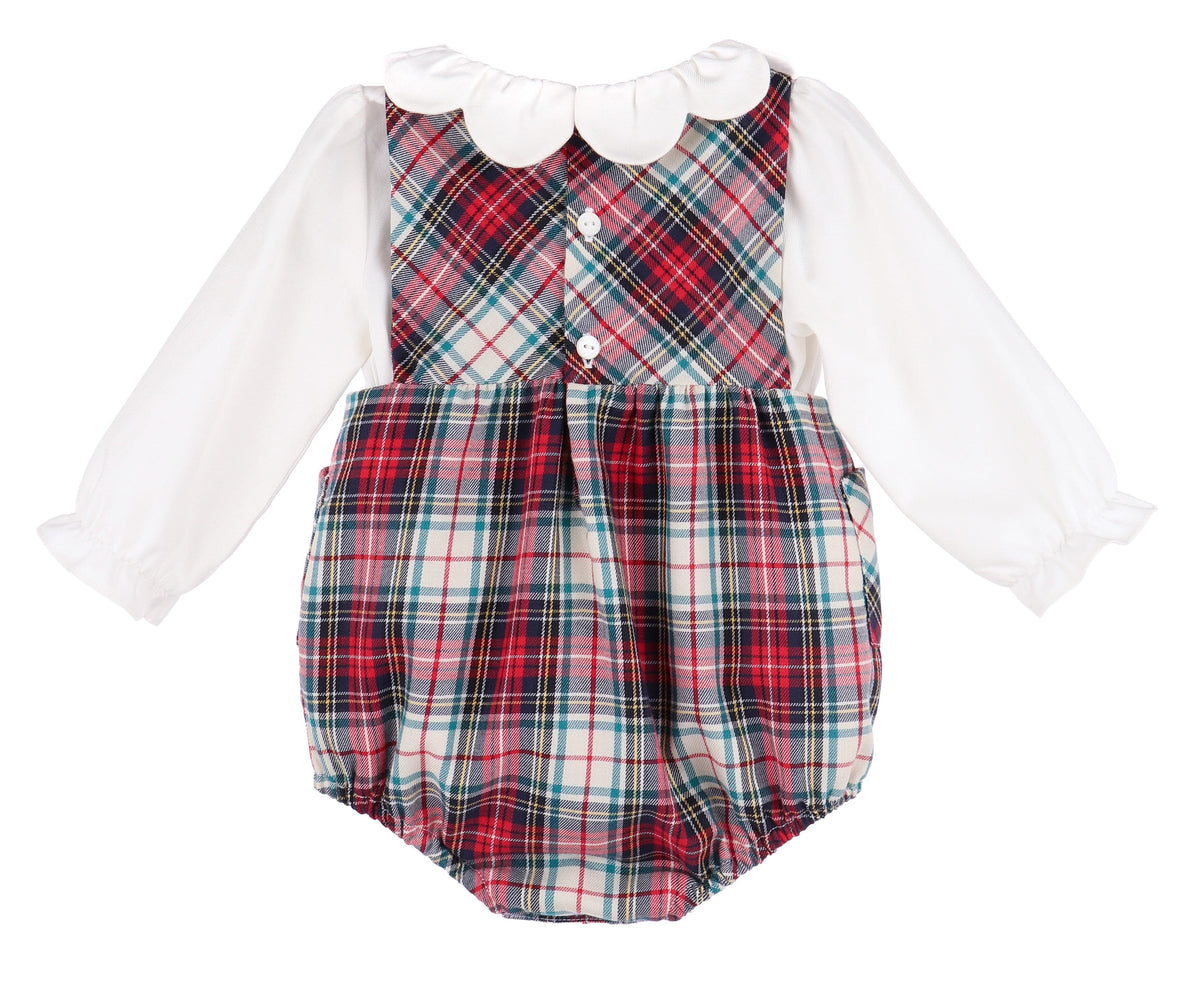 Gingerbread Plaid Bow Red Overall
