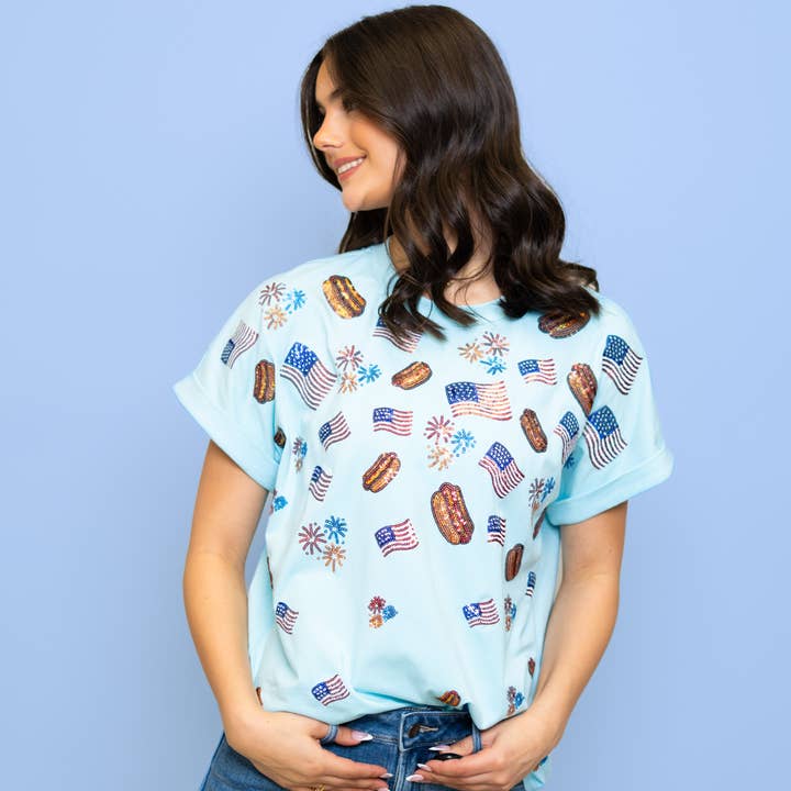 Sequin Star Spangled Summer Short Sleeve Top