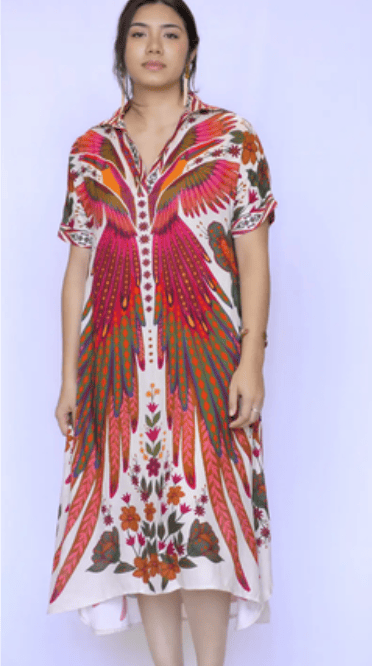 Short Sleeve V-Neck Tropical Print Tallulah Midi Dress