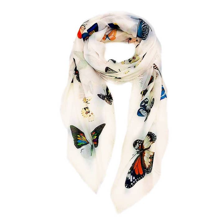 Signature Multicolor Butterfly Scarf in Beige