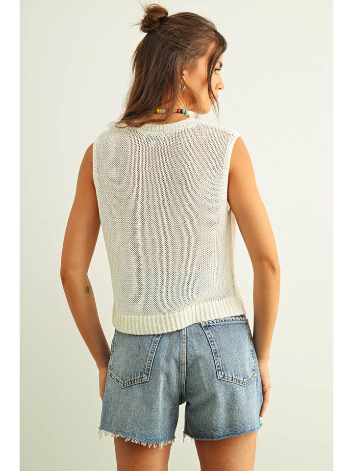 Sleeveless Knit Top in White