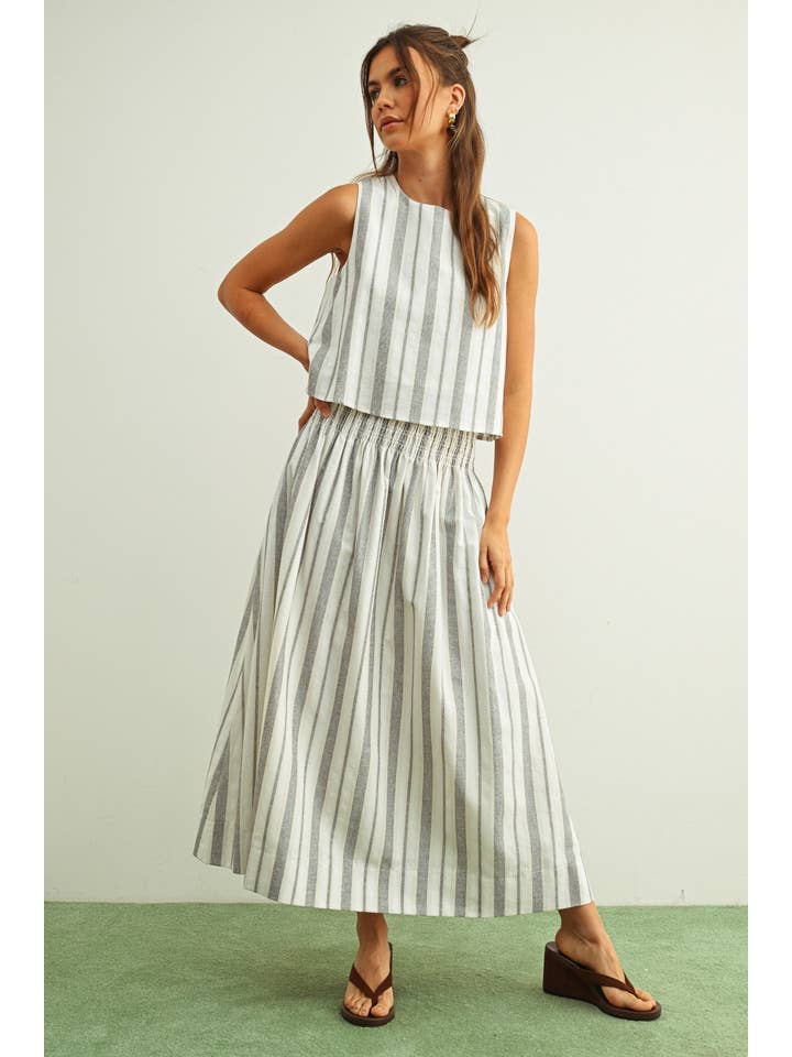 Smocked Waist Striped Maxi Skirt