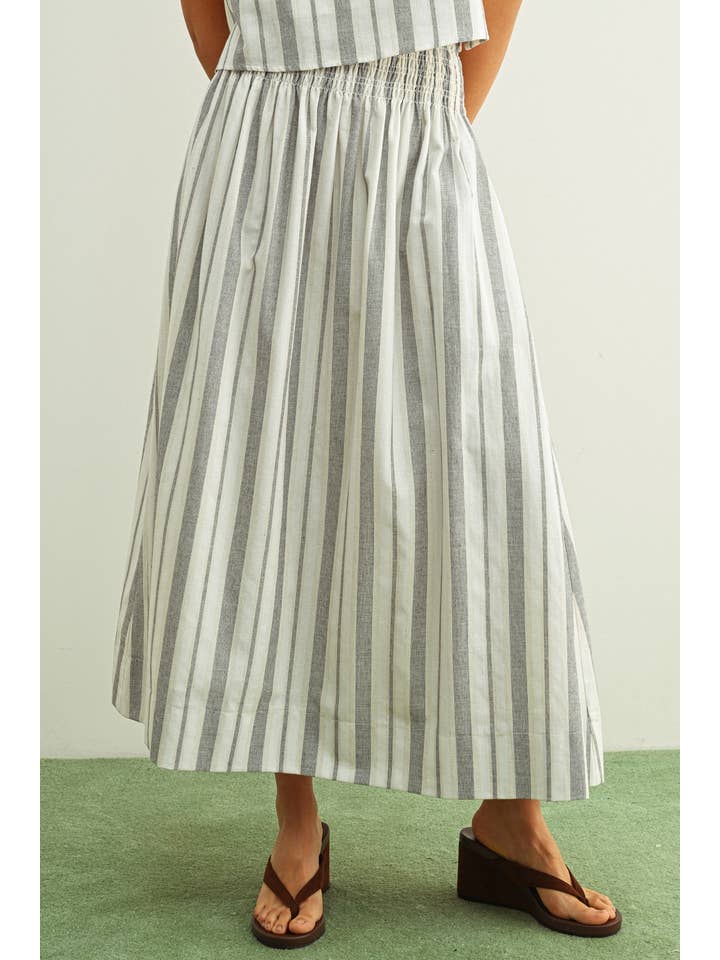 Smocked Waist Striped Maxi Skirt