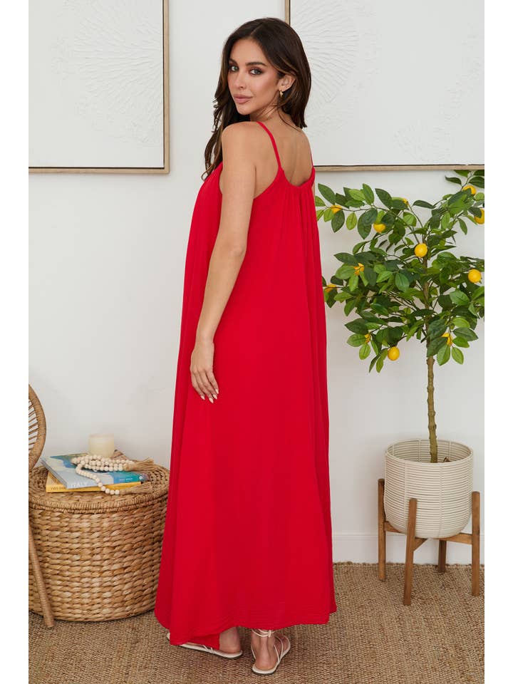 Spaghetti Strap Crinkle Gauze Maxi Dress