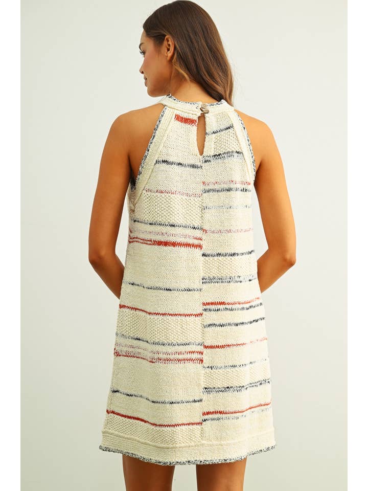 Staggered Stripe Knit Halter Mini Dress