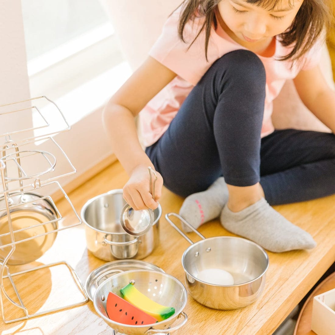 Melissa & Doug Melissa & Doug Deluxe Stainless Steel Pots & Pans Play Set, 8 Piece Set - Little Miss Muffin Children & Home