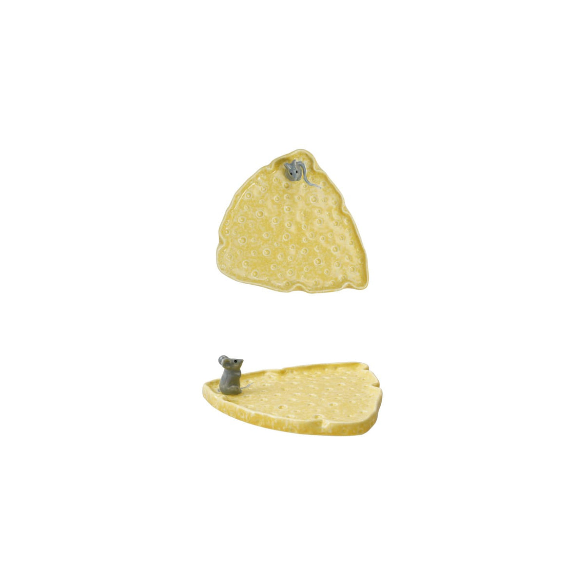 Stoneware Cheese Shaped Plate with Mouse (Each One Will Vary)