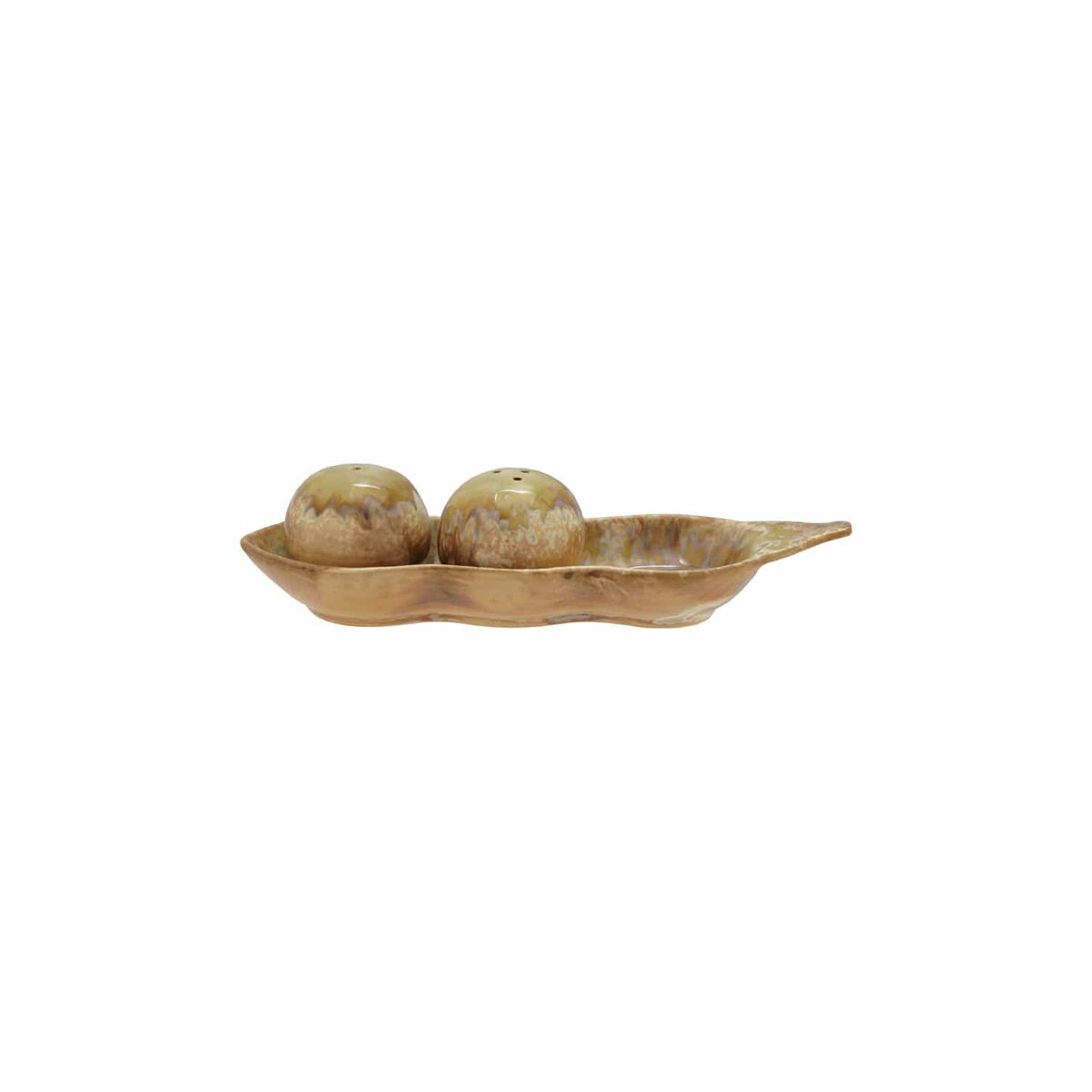 Stoneware Green Peas in a Pod Shaped Salt & Pepper Shakers