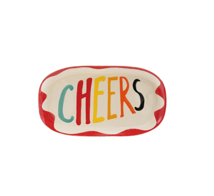 Stoneware Platter with Wax Relief Word "Cheers"