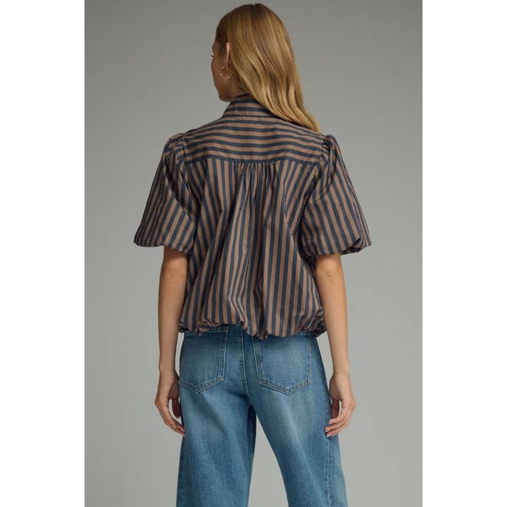 Stripe Short Puff Sleeve Top