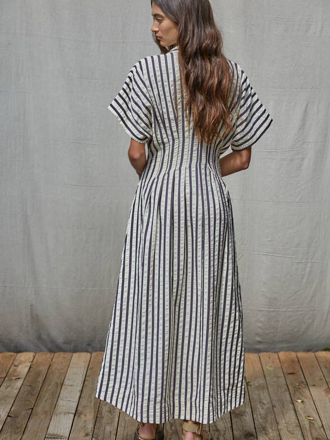Striped Button Front Midi Shirt Dress