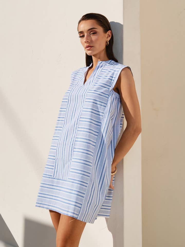 Striped Mini Shift Dress in Blue – Little Miss Muffin Blue / S