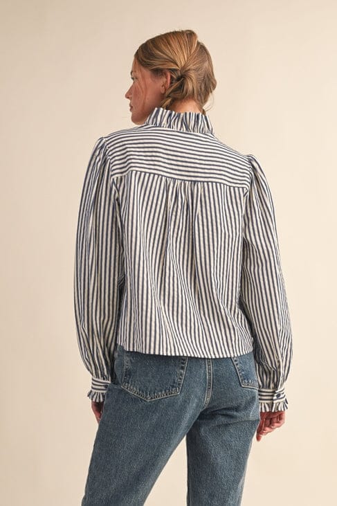 Striped Ruffle Trim Blouse in Denim Stripe