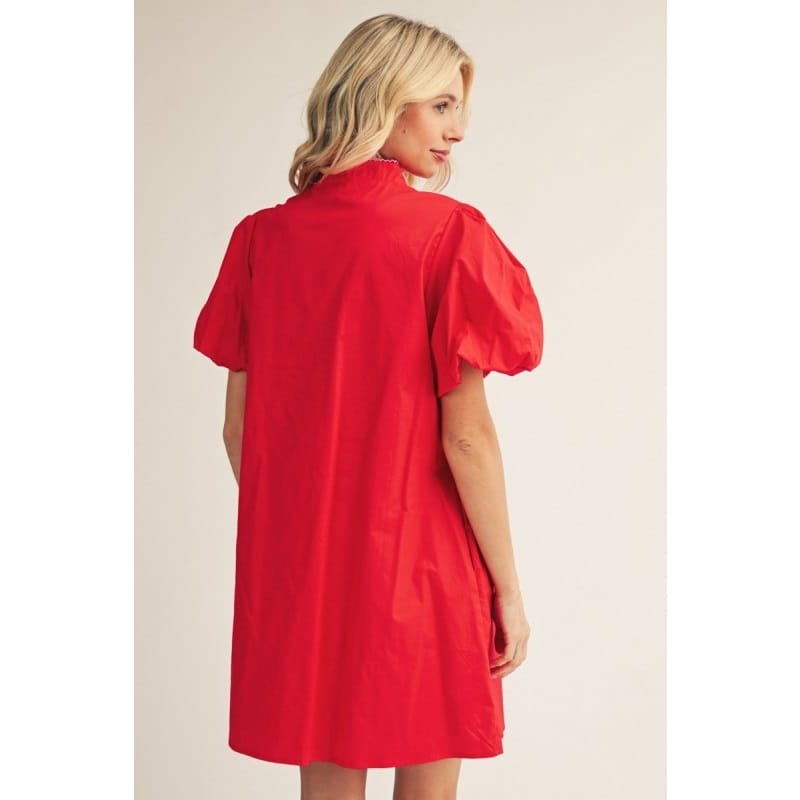 Pink Baroque Floral Applique Detail on Solid Red Shift Dress