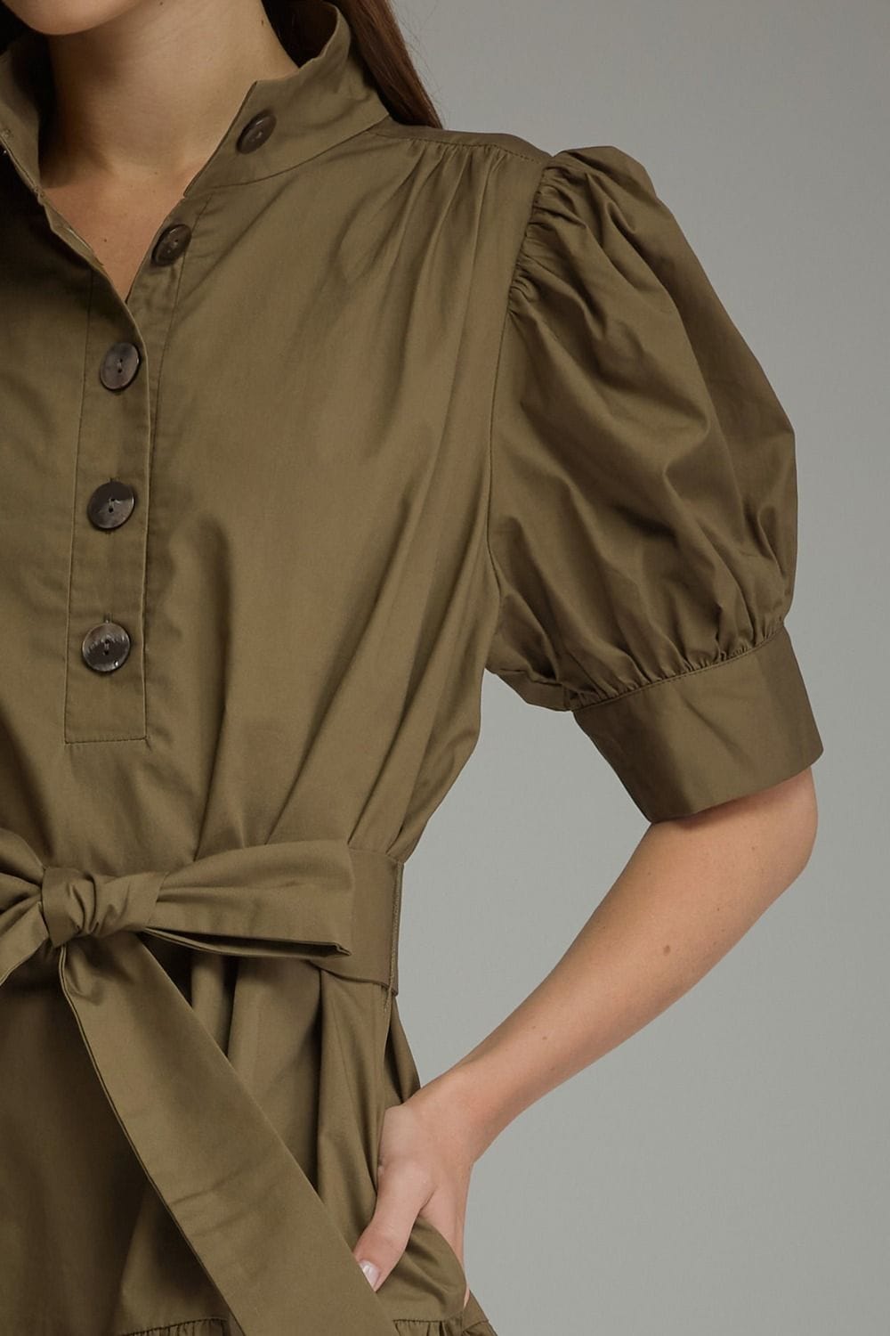 Solid Short Puff Sleeve Tiered Mini Dress