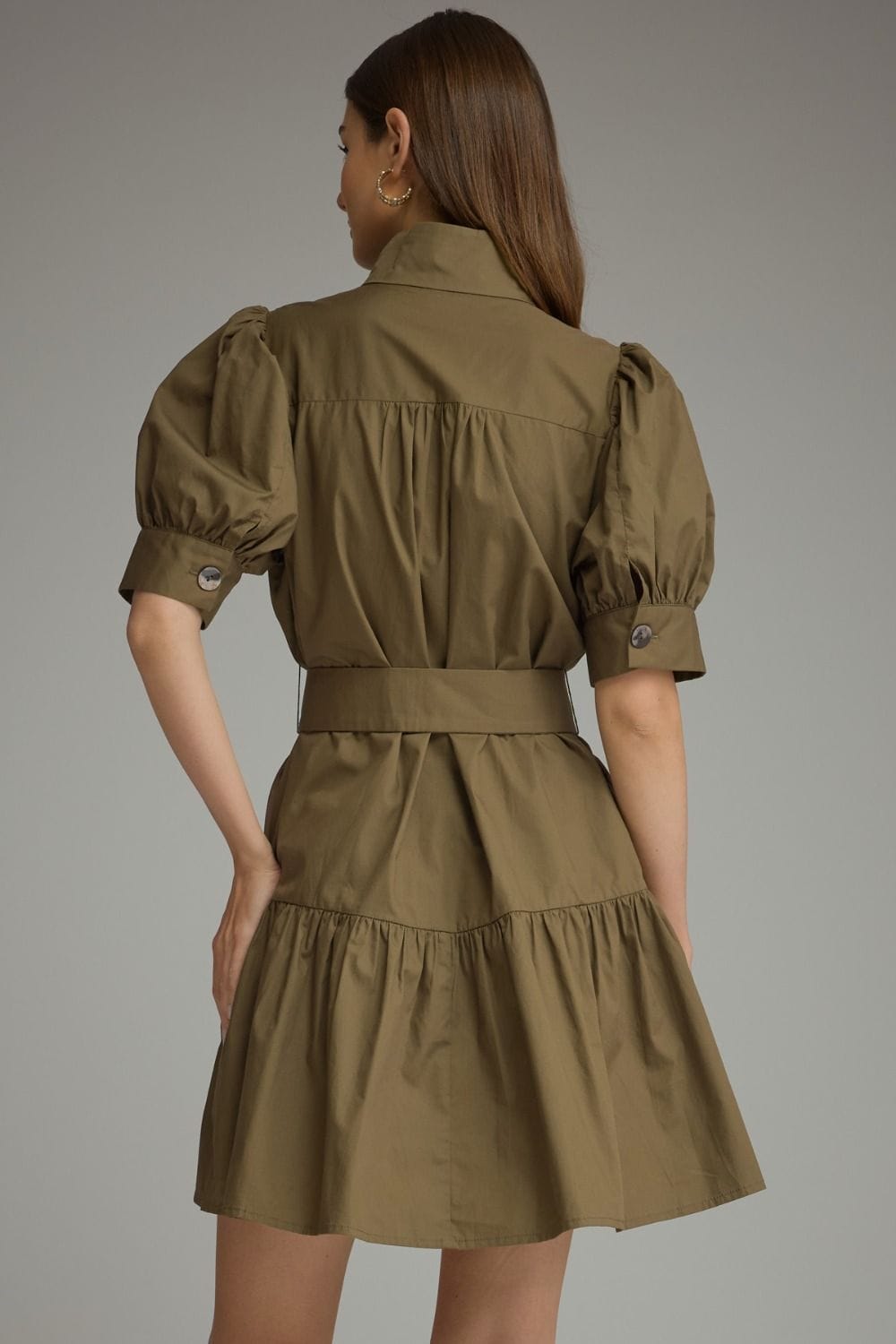Solid Short Puff Sleeve Tiered Mini Dress