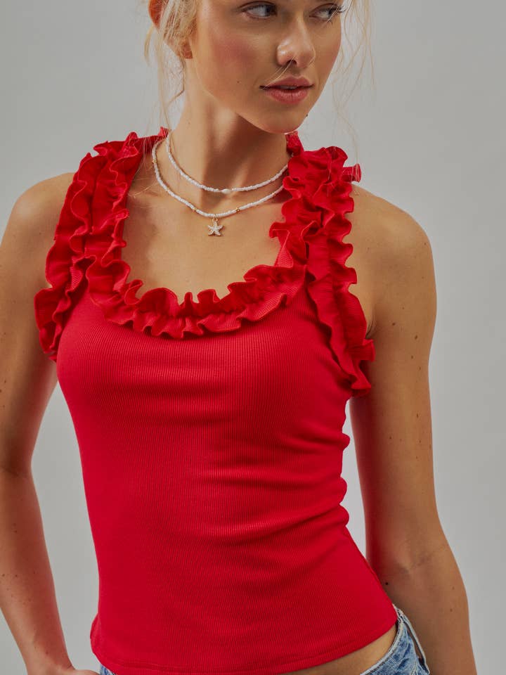 Urban Daizy Ruffle Trim Ribbed Rayon Racerback Tank Top, 5 Available Colors - Little Miss Muffin Children & Home