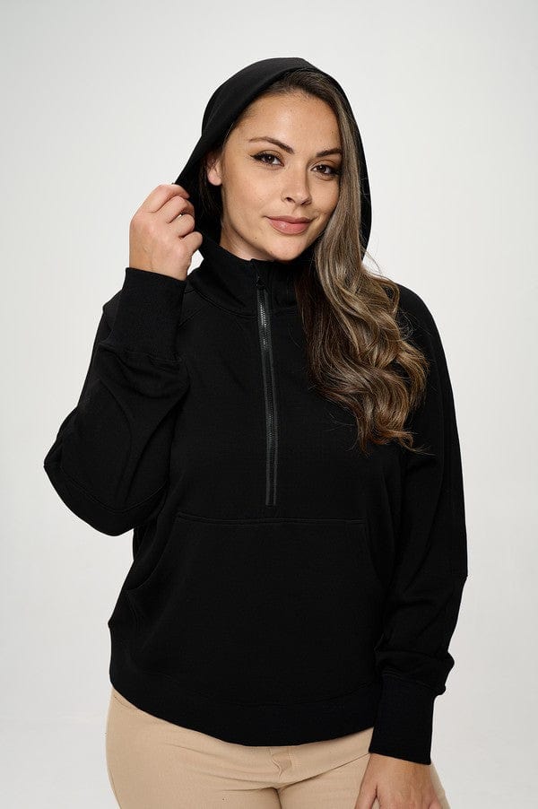 Yelete Yelete Scuba Quarter-Zip Hoodie in Black - Little Miss Muffin Children & Home