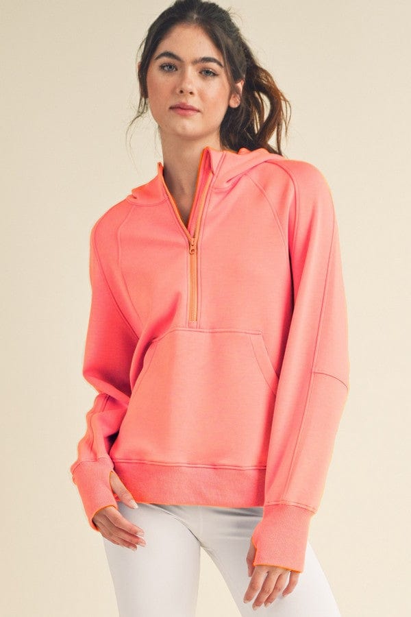 Yelete Yelete Scuba Quarter-Zip Hoodie in Light Coral - Little Miss Muffin Children & Home