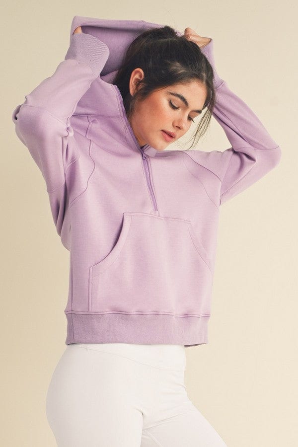 Yelete Yelete Scuba Quarter-Zip Hoodie in Light Purple - Little Miss Muffin Children & Home