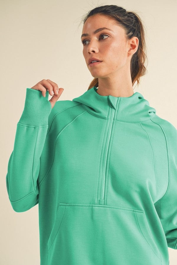 Yelete Yelete Scuba Quarter-Zip Hoodie in Mint - Little Miss Muffin Children & Home