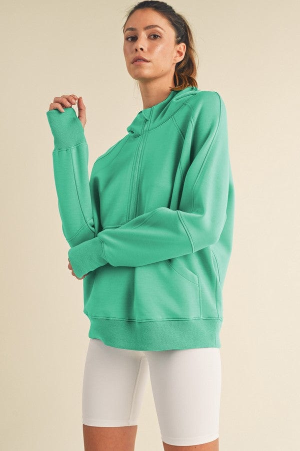 Yelete Yelete Scuba Quarter-Zip Hoodie in Mint - Little Miss Muffin Children & Home